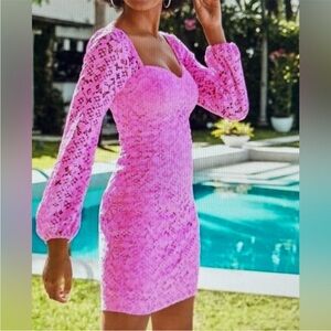 Lilly Pulitzer Juliah Lace Dress SZ 2 Prosecco Pink Hey Hey Bouquet